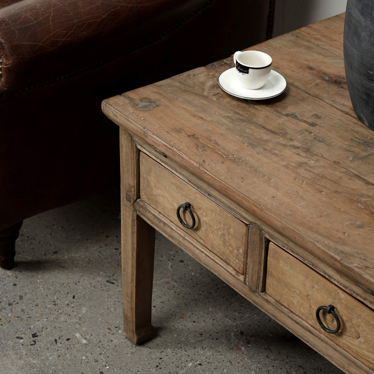 Approx. 27" Wide Square Coffee Table with Two Drawers Wide Weathered Natural