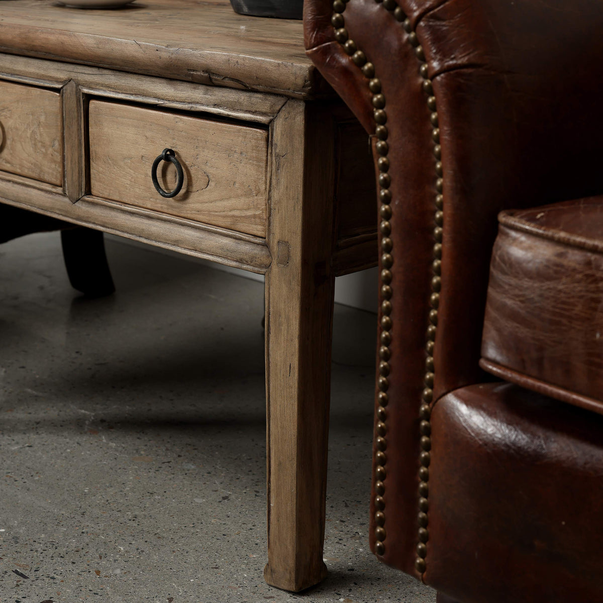 Approx. 27" Wide Square Coffee Table with Two Drawers Wide Weathered Natural