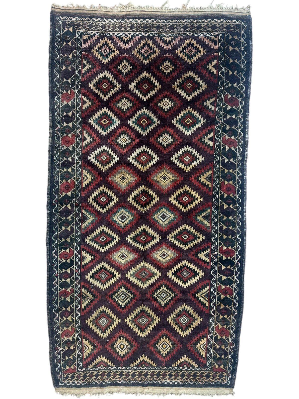 Antique Afghan Baluch Rug 4x9 | Navy, Burgundy & Ivory | Hand-Knotted Wool - Rugistan, view 2