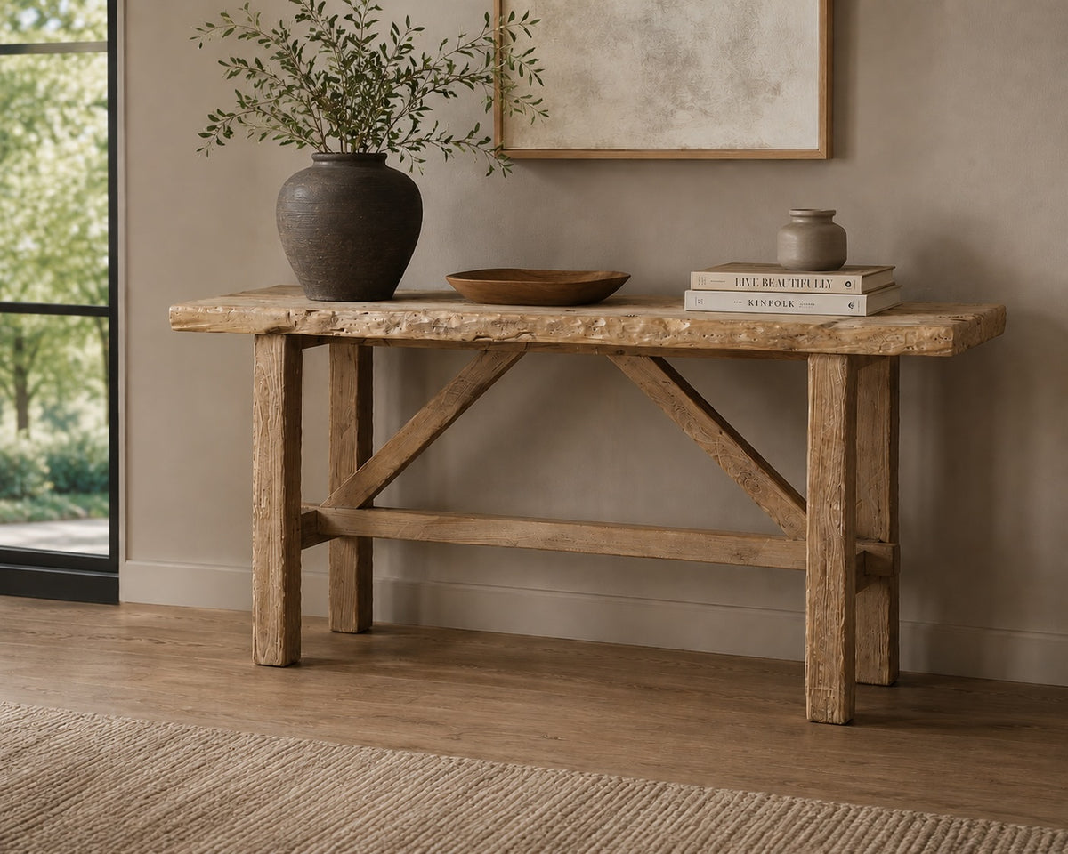Approx. 5-5.5ft Long Rustic Vintage Console Table Weathered Natural