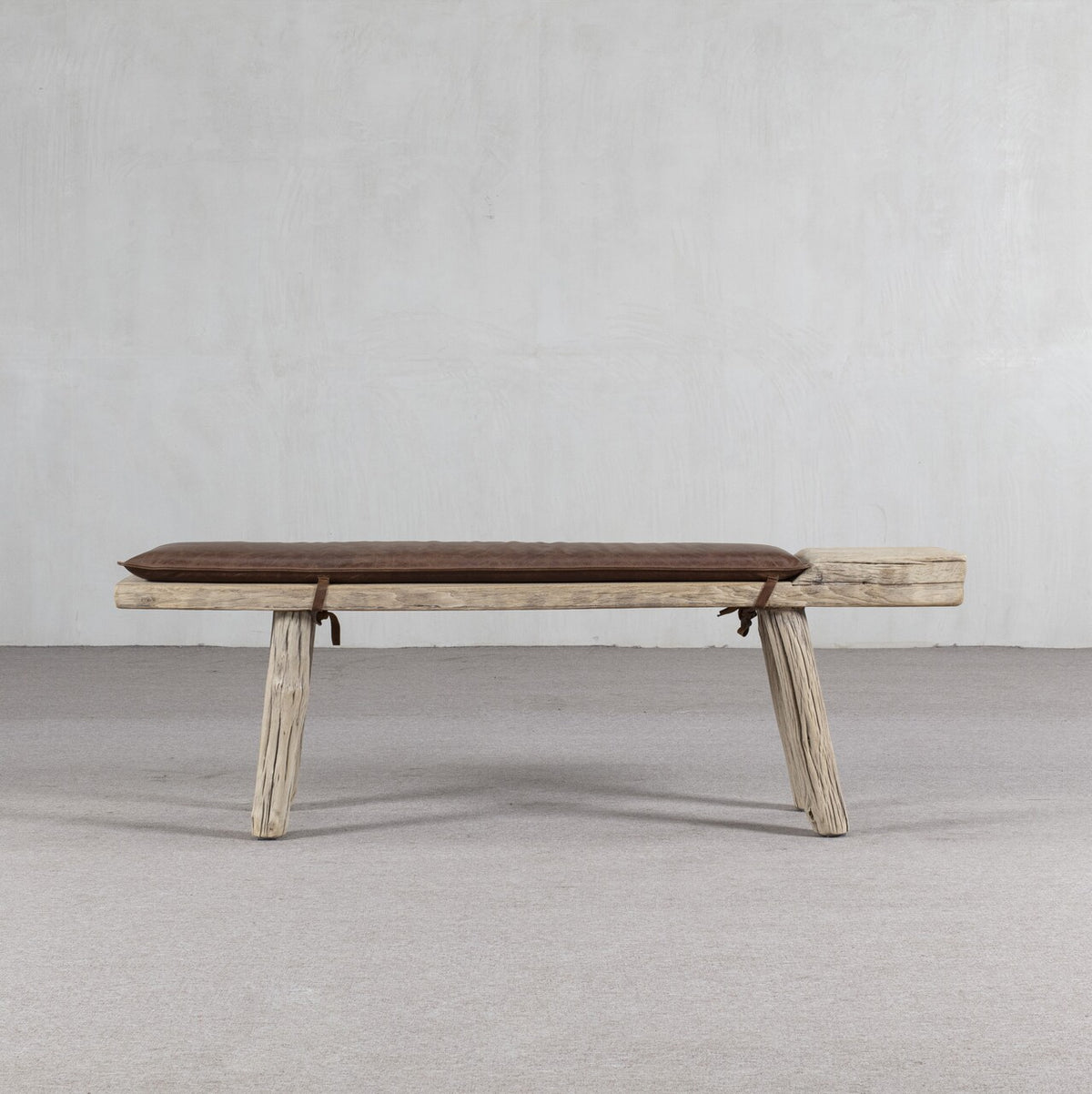 Approx. 68" Long 10" Deep 20" High Live Edge Vintage Bench with Leather Cushion Neutral Wood Tone