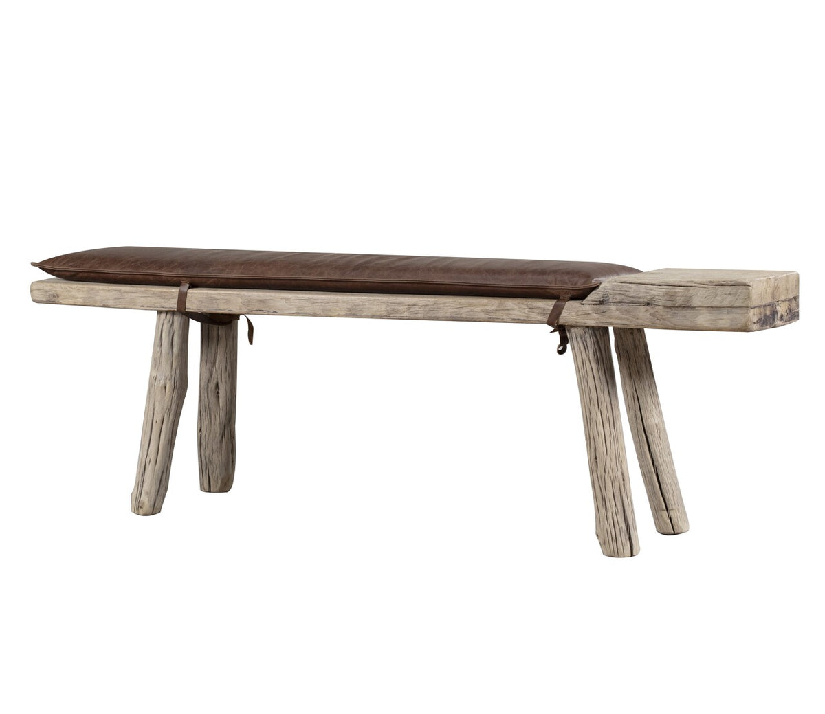 Approx. 68" Long 10" Deep 20" High Live Edge Vintage Bench with Leather Cushion Neutral Wood Tone
