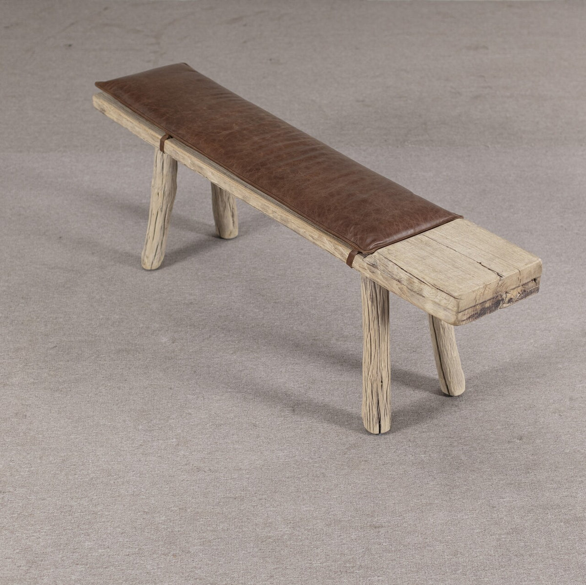 Approx. 68" Long 10" Deep 20" High Live Edge Vintage Bench with Leather Cushion Neutral Wood Tone