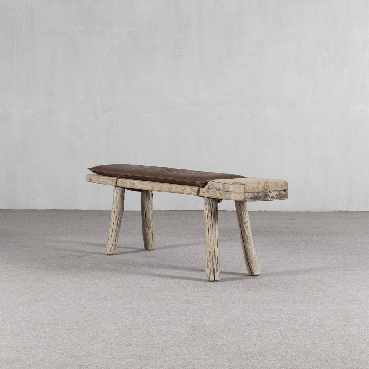 Approx. 68" Long 10" Deep 20" High Live Edge Vintage Bench with Leather Cushion Neutral Wood Tone