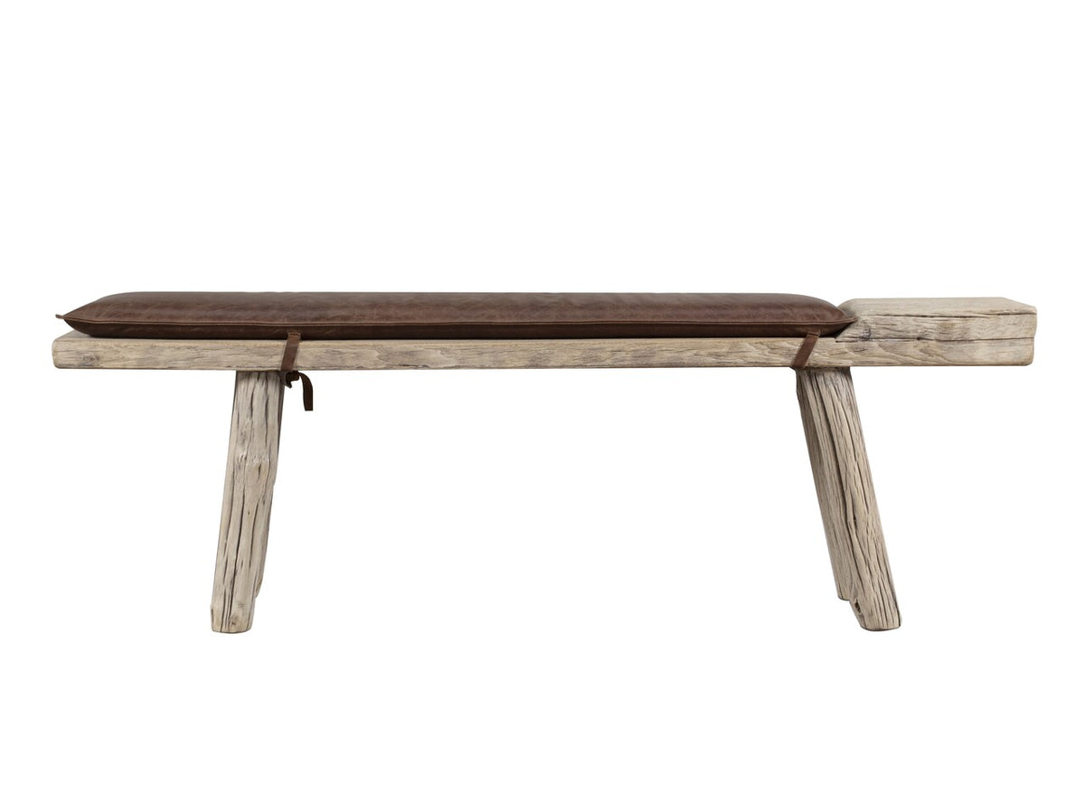 Approx. 68" Long 10" Deep 20" High Live Edge Vintage Bench with Leather Cushion Neutral Wood Tone