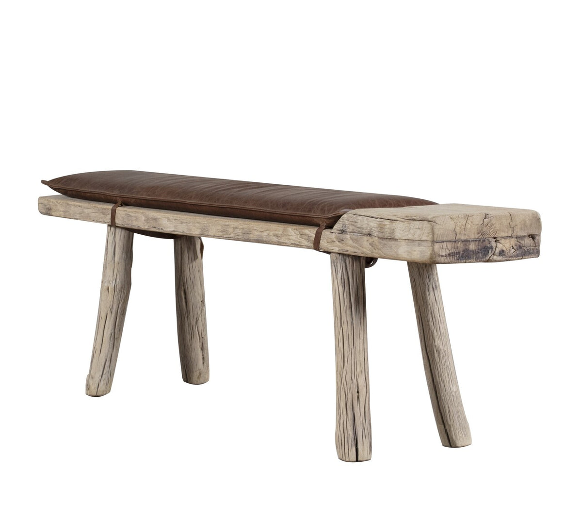 Approx. 68" Long 10" Deep 20" High Live Edge Vintage Bench with Leather Cushion Neutral Wood Tone