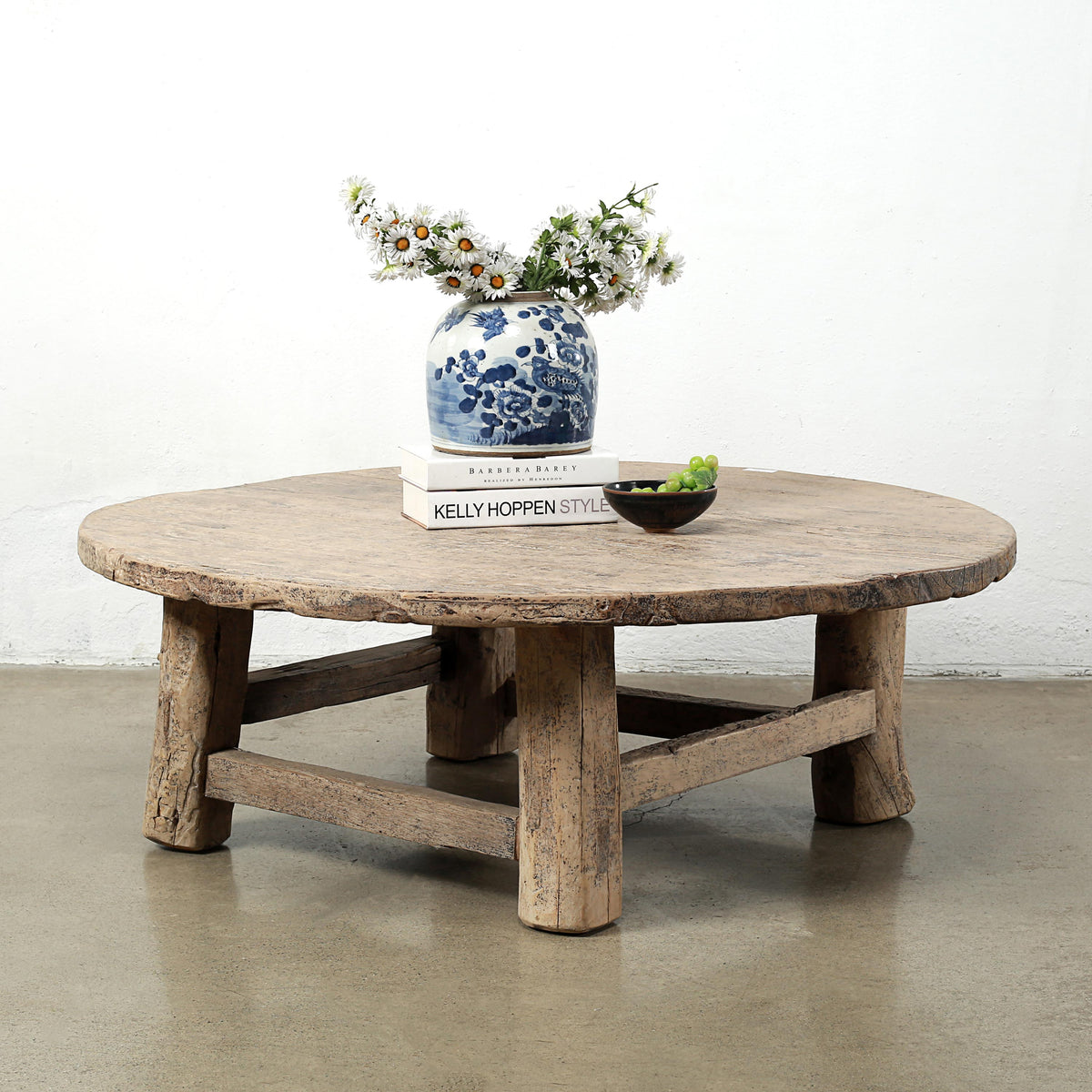 Approx.50 Inches Round Vintage Coffee Table Elmwood Weathered Natural