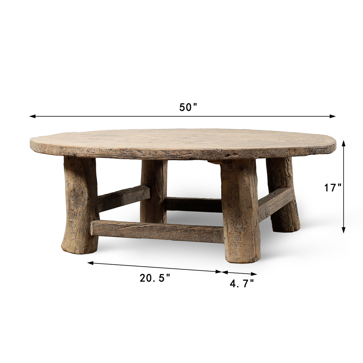 Approx.50 Inches Round Vintage Coffee Table Elmwood Weathered Natural