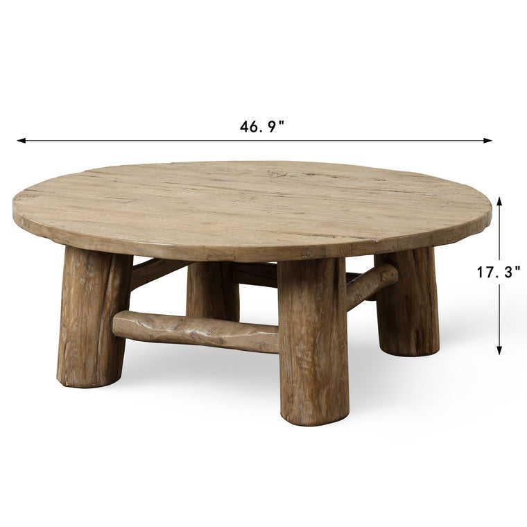 Approx.46.9 Inches Round Vintage Coffee Table Weathered Natural image 3