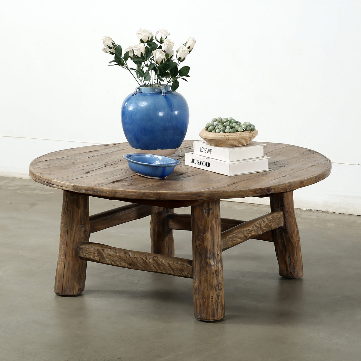 Approx. 42 Inches Round Vintage Rustic Coffee Table Weathered Natural