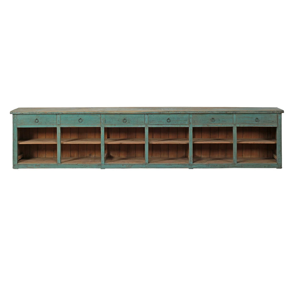 Vintage Counter Table With Six Drawers | Distressed Finish