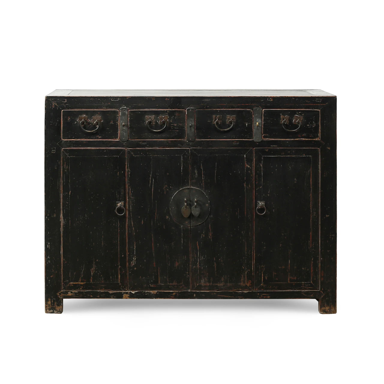 Vintage Entry Table With Four Drawers | Distressed Black Lacquer