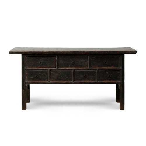 Approx. 71" Wide Vintage Sideboard with Seven Drawers Distressed Black Lacquer image 2