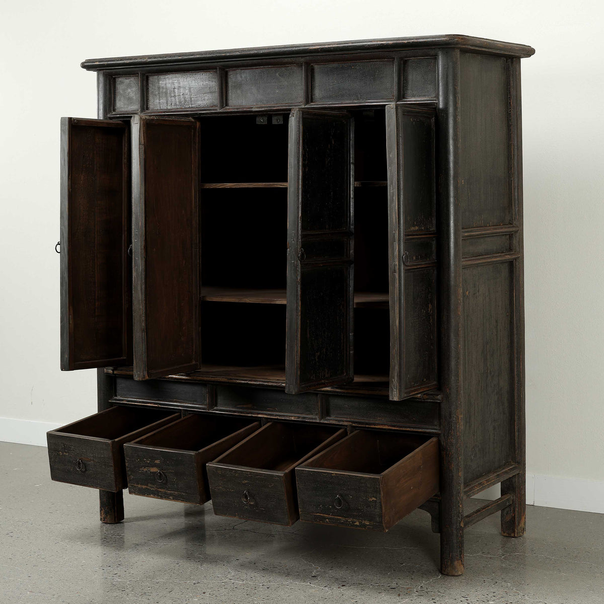 Approx. 61" Wide 68" Tall Vintage Cabinet with Four Drawers Distressed Black