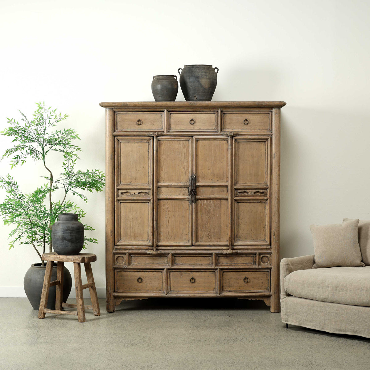 Approx. 61" Wide 70" Tall Ming Harmony Storage Cabinet with Six Drawers Weathered Natural
