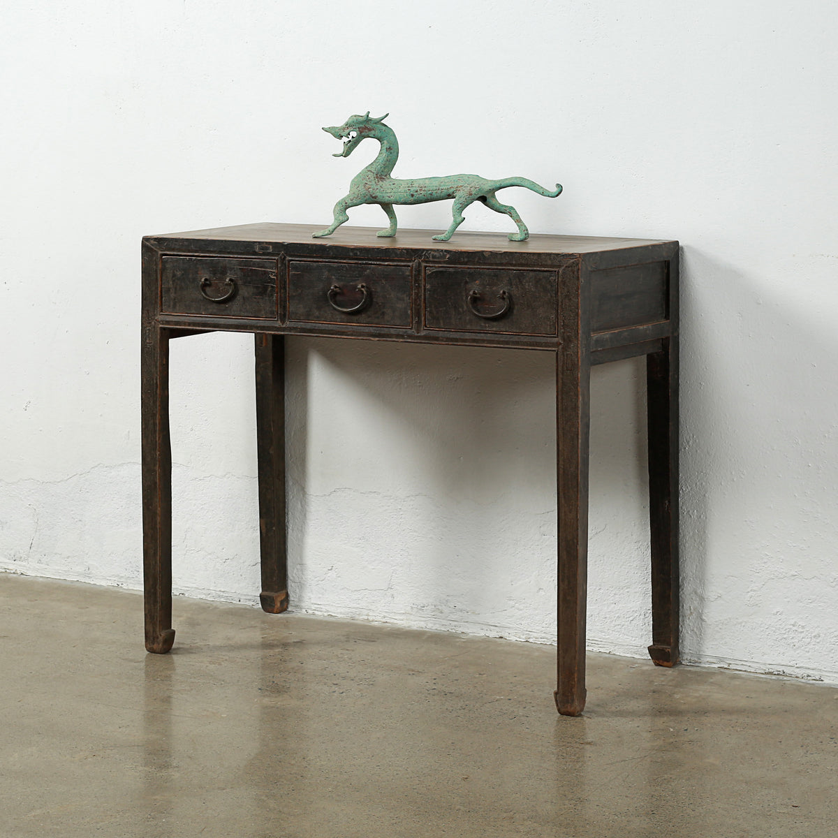 Approx. 38 Inches Long 18 Inches Deep Vintage Entry Table with Two Drawers Distressed Black