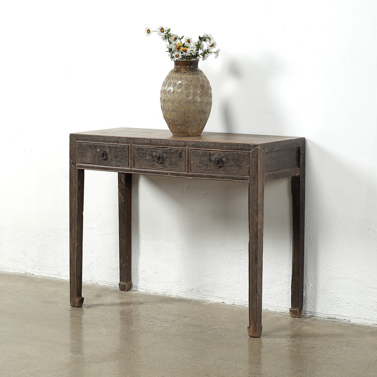 Approx. 42 Inches Long 17 Inches Deep Vintage Entry Table with Two Drawers Distressed Black