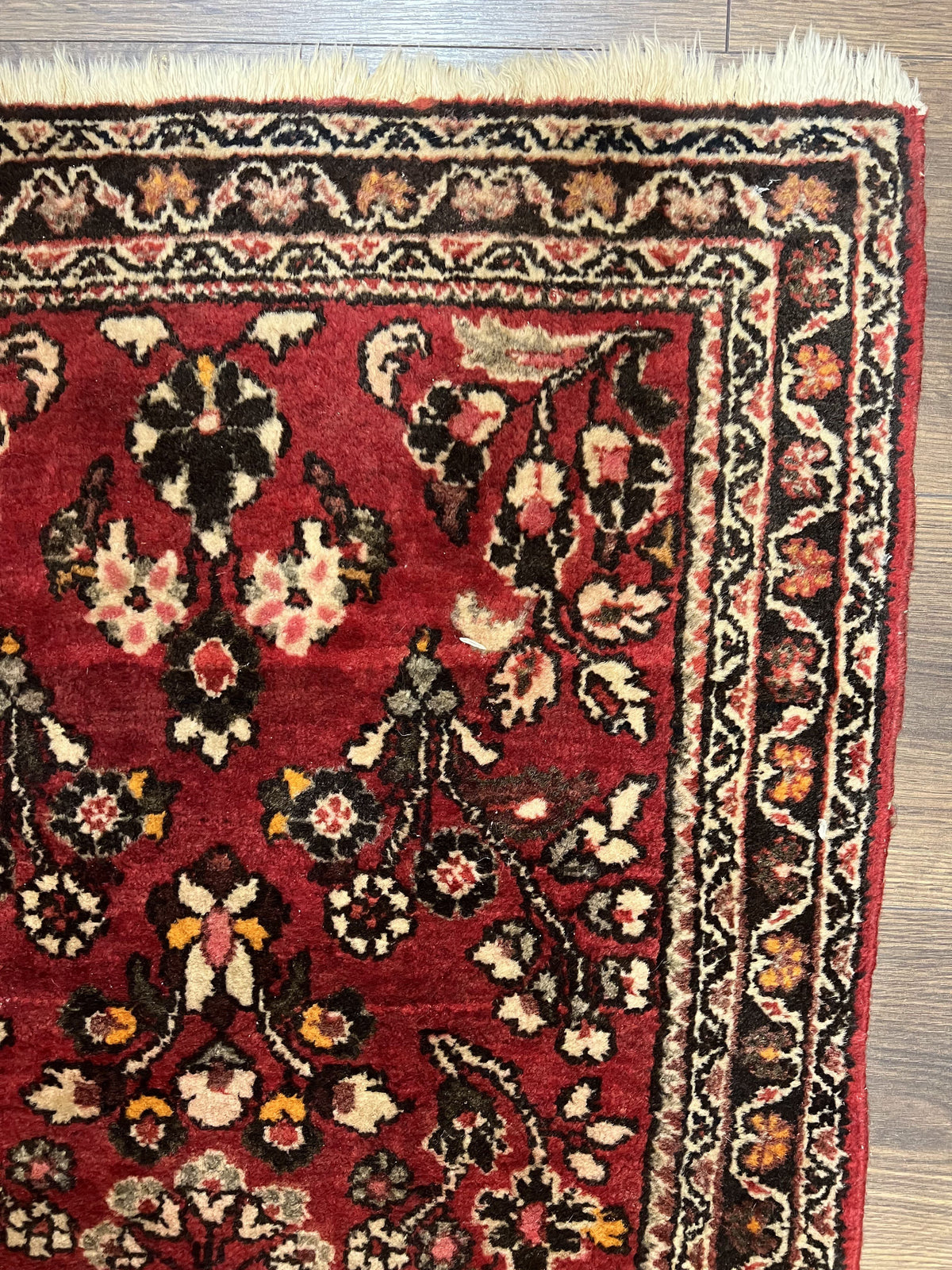 Small Persian Sarouk Rug 2x4 ft, Allover Floral Pattern, Red Black Cream, Hand Knotted Wool Traditional Oriental Carpet, Antique Persian Rug 2 x 4 - Jewel Rugs, view 7
