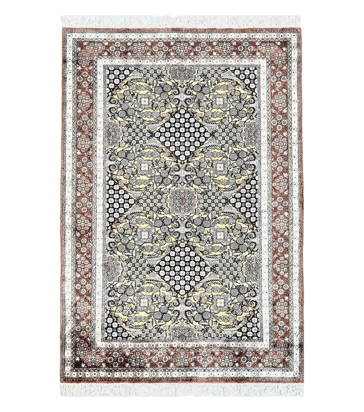 5x8 Indian Kashmiri Silk Rug with Gold Threads - Jewel Rugs