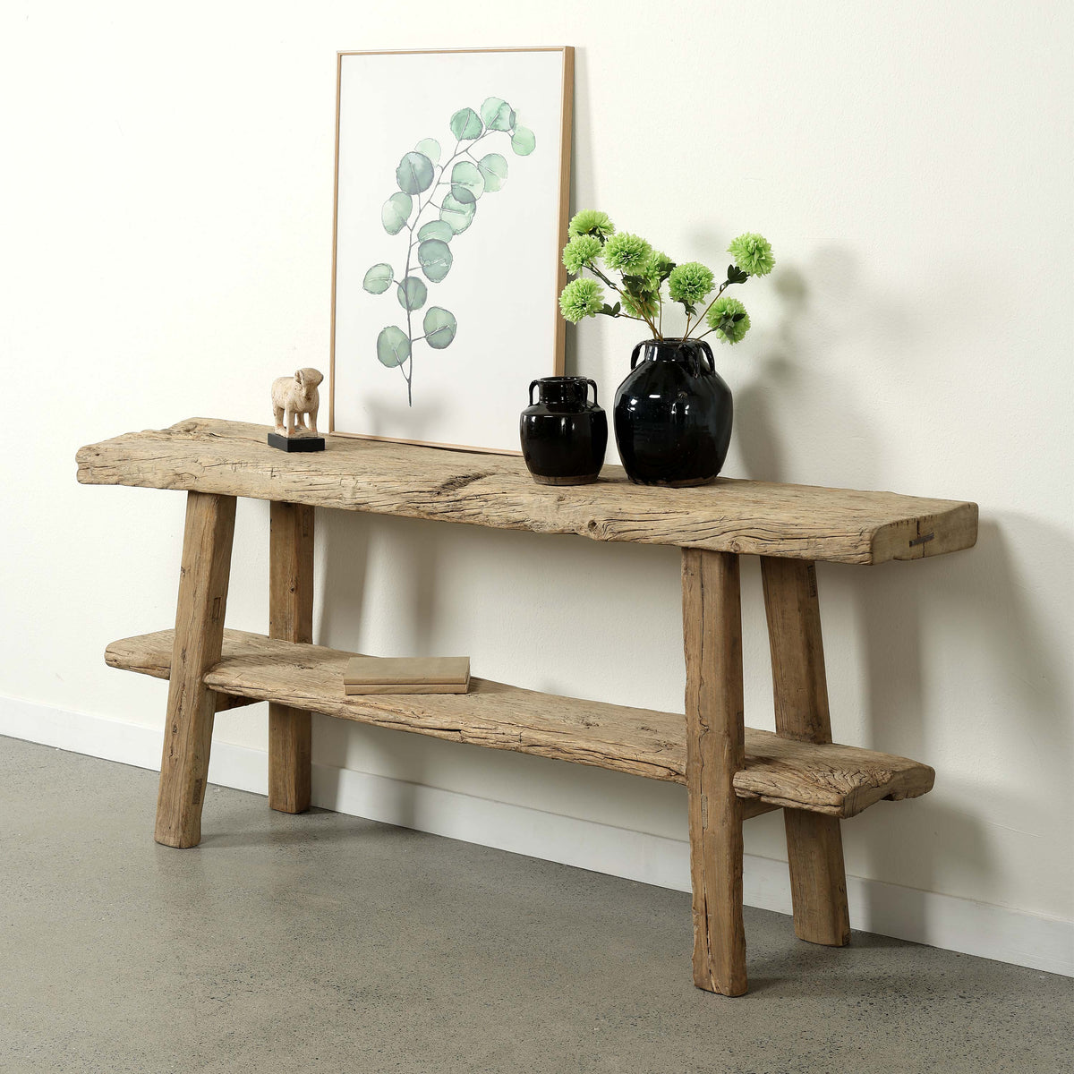 Approx. 77 Inches Wide Vintage Console Table with Shelf, Weathered Natural