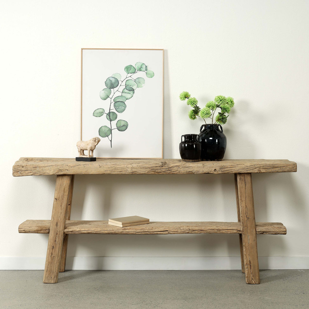 Approx. 77 Inches Wide Vintage Console Table with Shelf, Weathered Natural