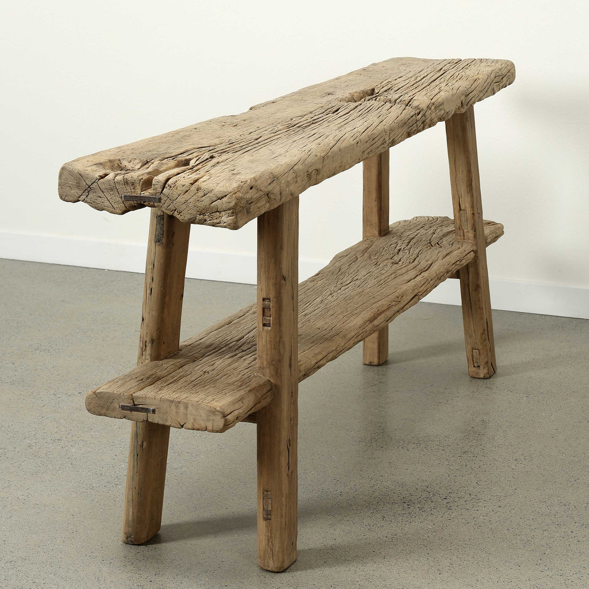 Approx. 77 Inches Wide Vintage Console Table with Shelf, Weathered Natural