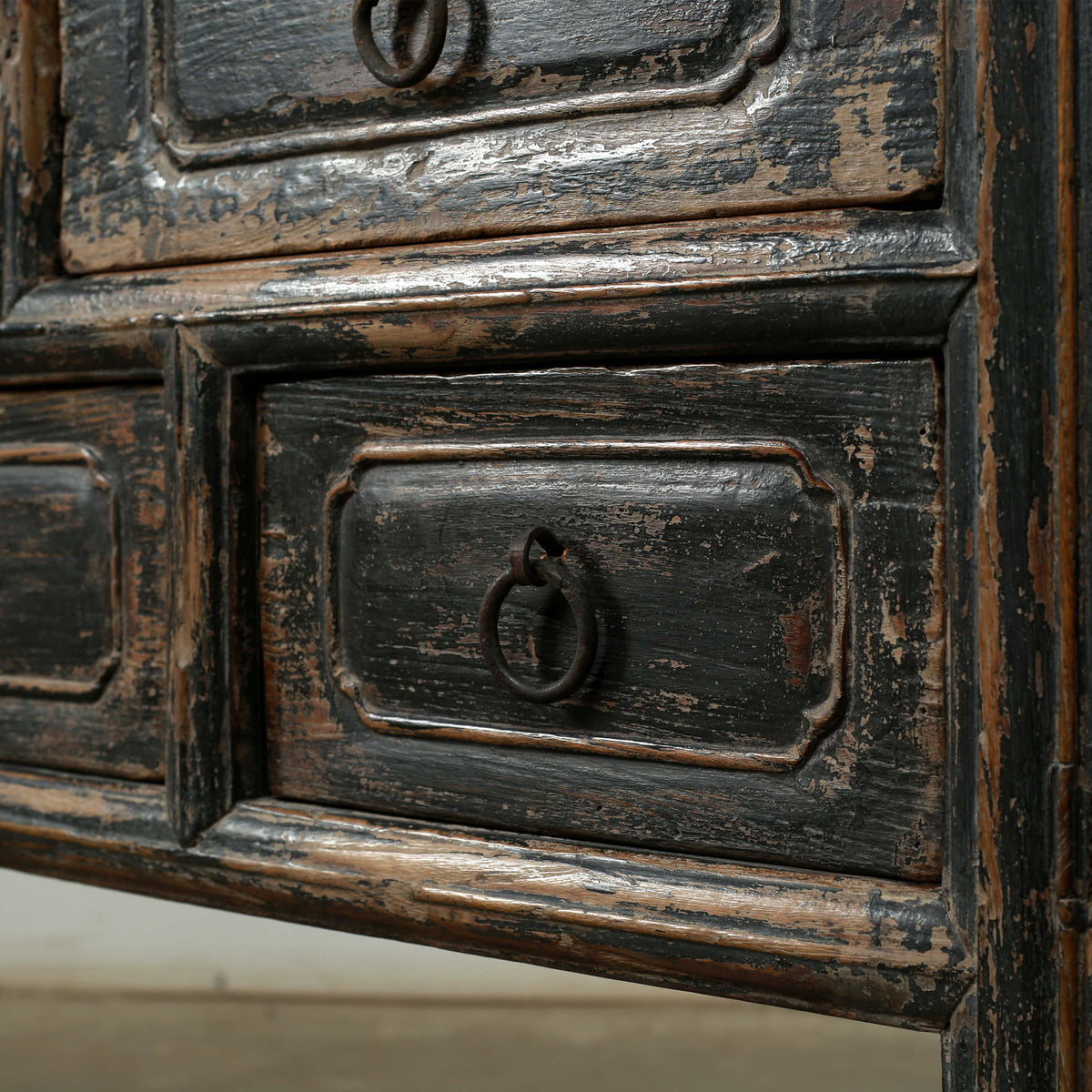 Approx. 65 Inches Wide Antique Entry Table with 7 Drawers Distressed Black
