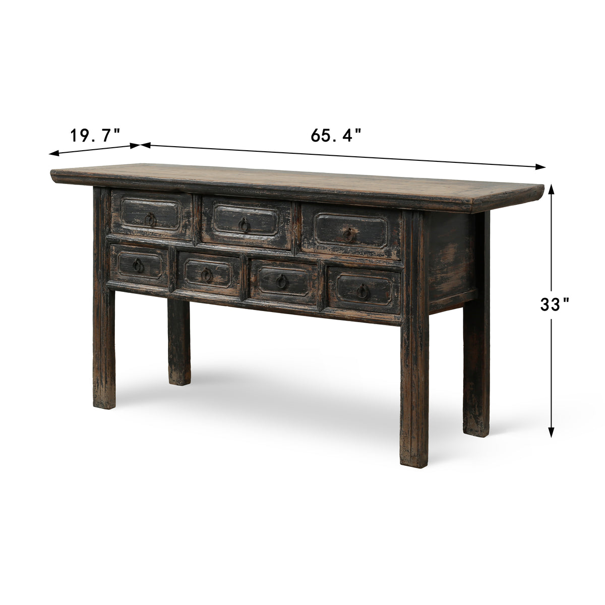 Approx. 65 Inches Wide Antique Entry Table with 7 Drawers Distressed Black