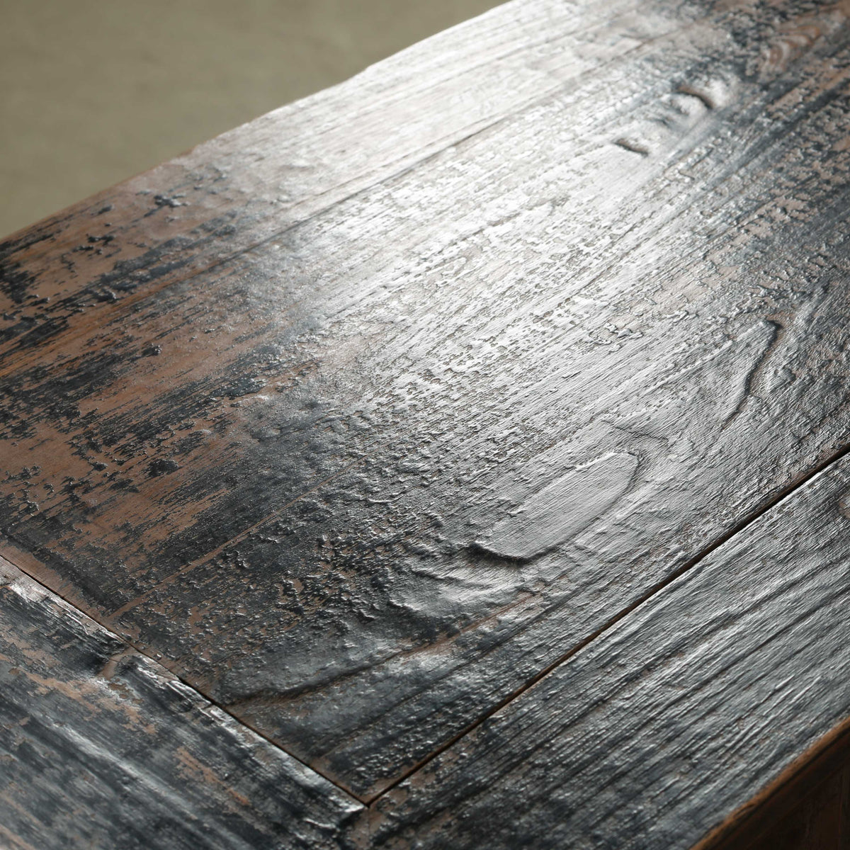 Approx. 67 Inches Wide Antique Entry Table with 7 Drawers Distressed Black Lacquer