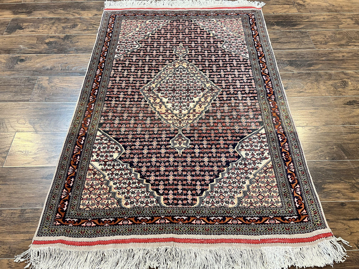 Afghan Rug 4x5, Wool with Silk Highlights, Very Fine Hand Knotted Vintage Oriental Carpet, Herati Pattern, Persian Rug, Bidjar Rug, 400 KPSI - Jewel Rugs