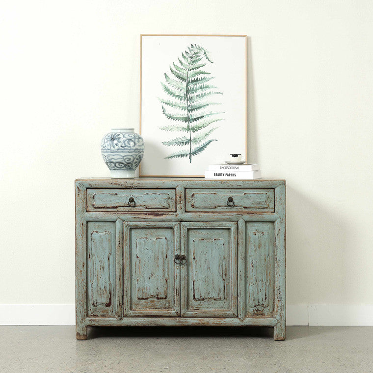 Approx 43" Wide Cabinet with Two Drawers Distressed Soft Blue image 3