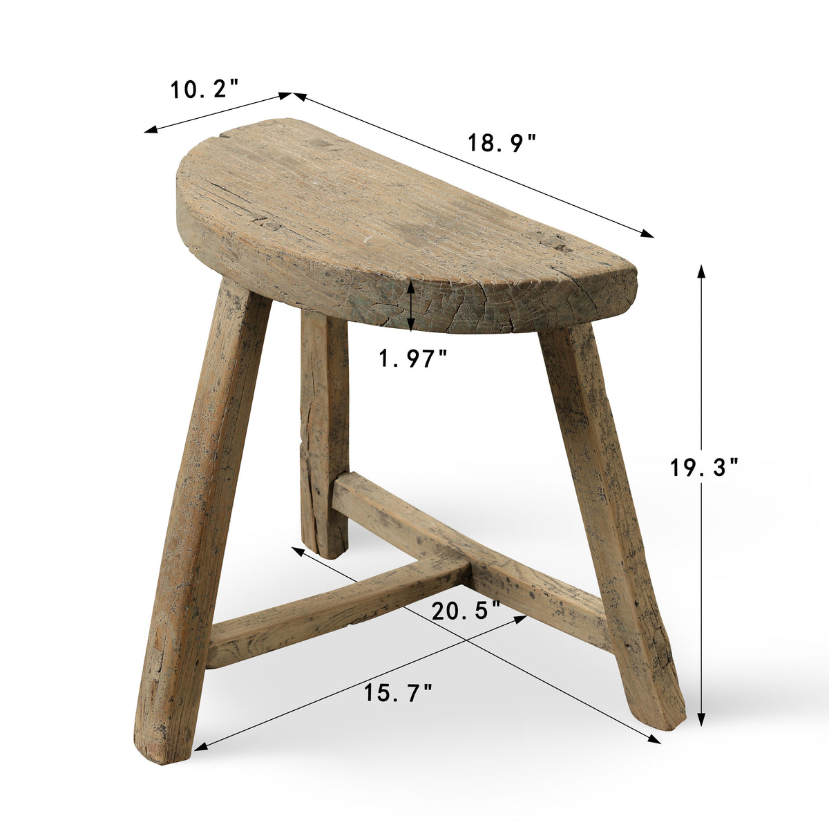 Vintage D-Shaped Stool Approx.19 Inches wide with a thick top