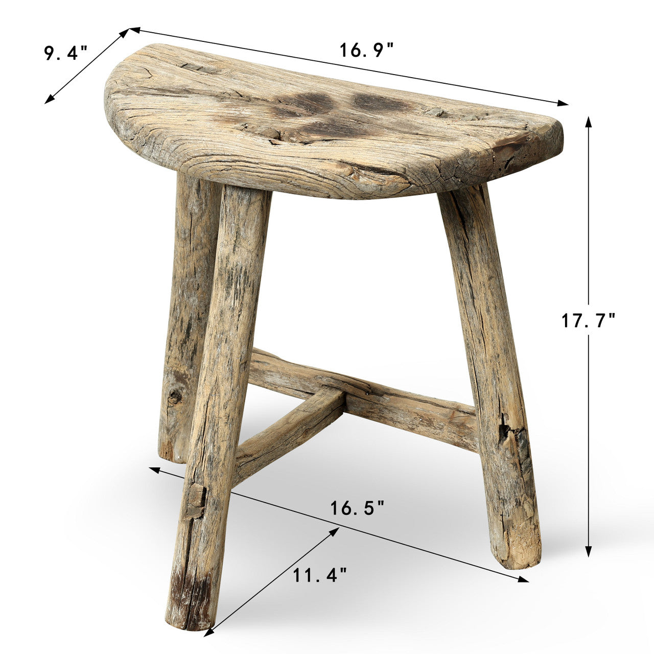 Vintage Rustic D-Shaped Stool 18H 17W 9.3D
