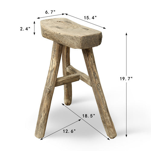 Vintage D-Shaped Rustic Stool 20H 15W 6.7D image 2