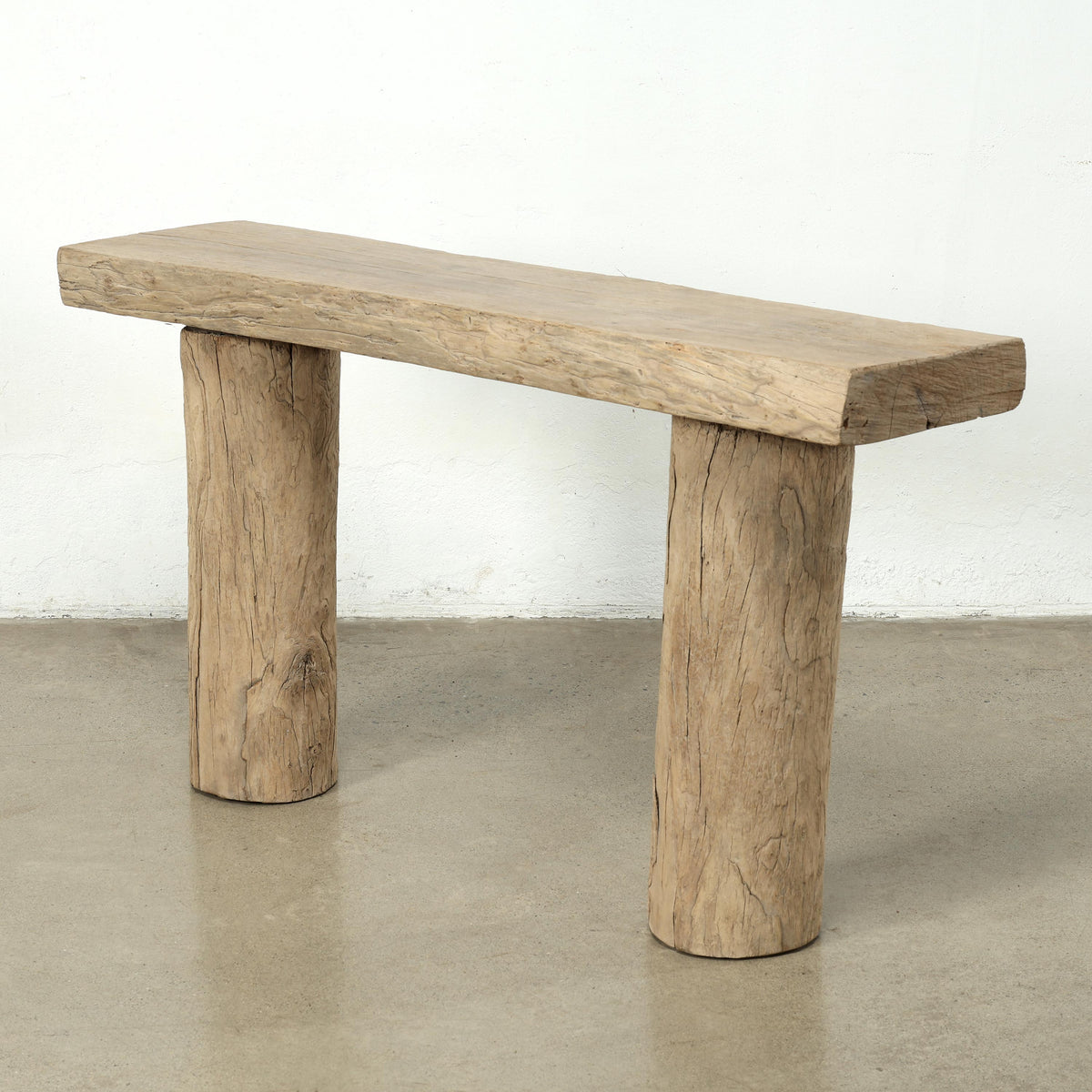 Vintage Log Console 58" Wide with Round Leg Weathered Natural