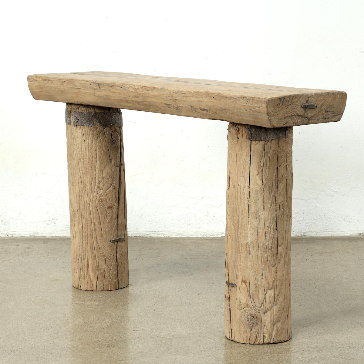 Mini Log Console 52" Wide with Round Leg Weathered Natural