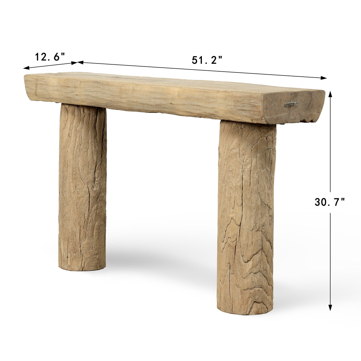 Approx. 51 Inches Long Vintage Log Console with Rustic Natural Wood Tone