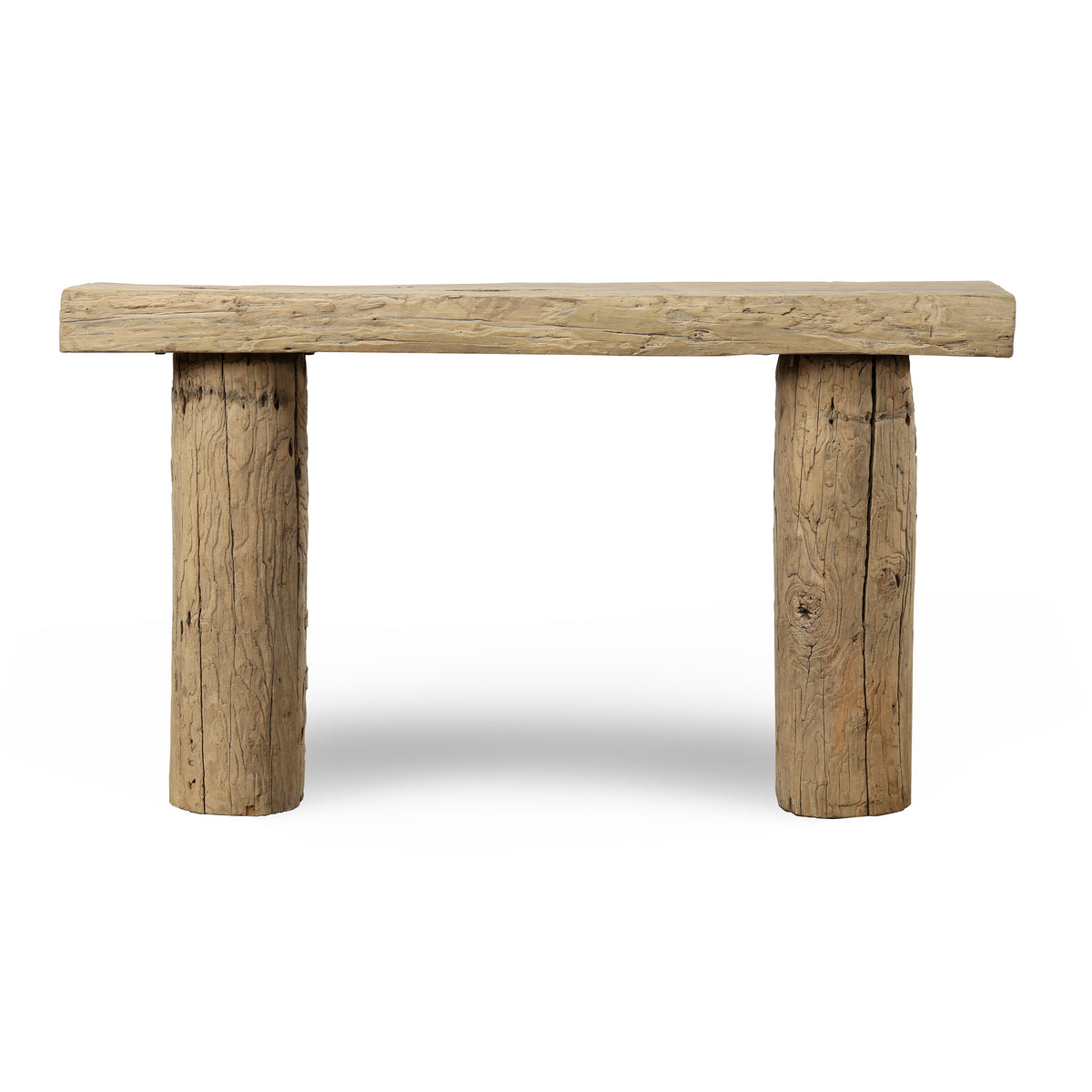 Approx. 50-60 Inches Long Vintage Log Console with Rustic Natural Wood Tone