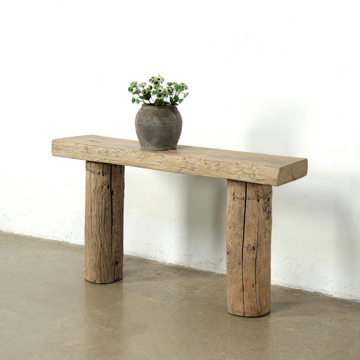 Approx. 57 Inches Long Vintage Log Console with Rustic Natural Wood Tone