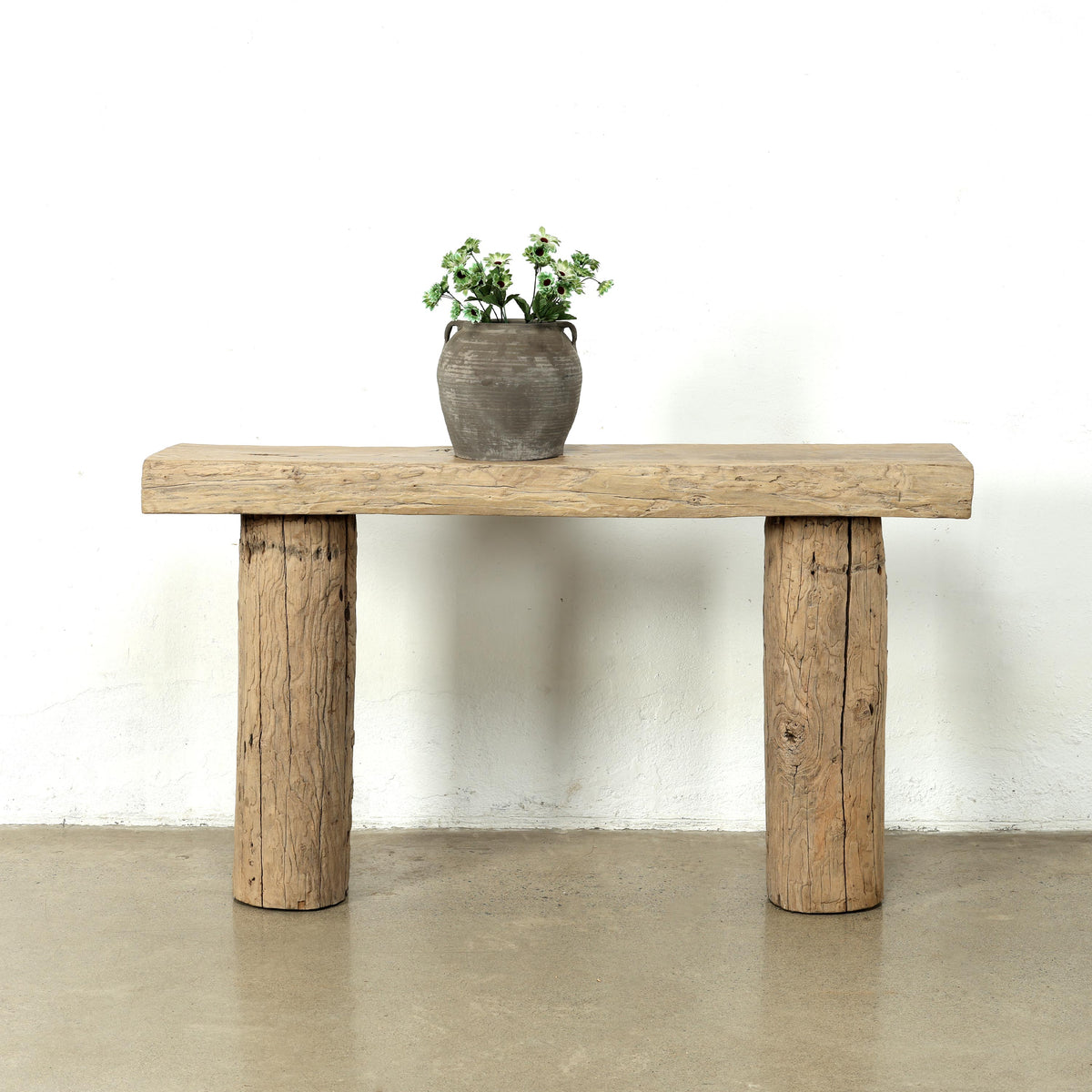 Approx. 57 Inches Long Vintage Log Console with Rustic Natural Wood Tone