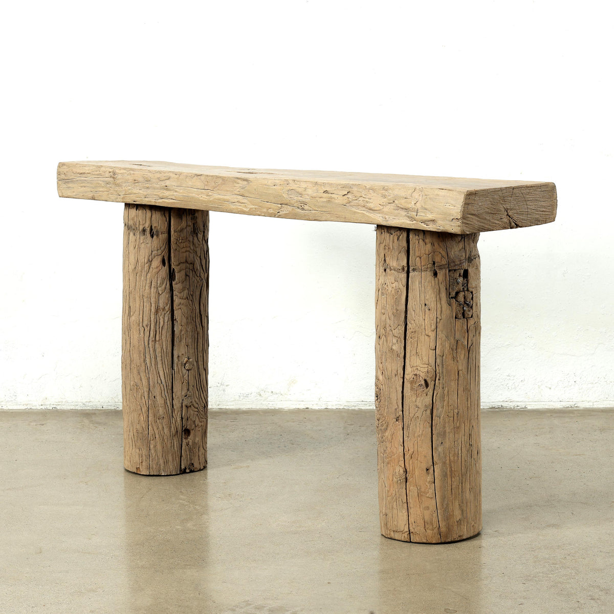Approx. 50-60 Inches Long Vintage Log Console with Rustic Natural Wood Tone