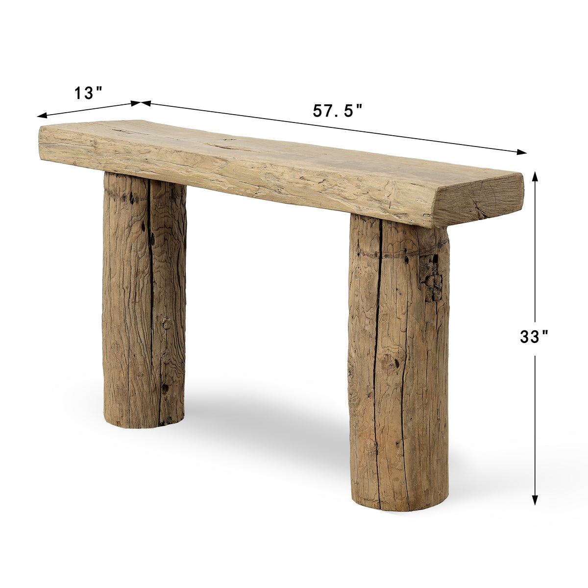 Approx. 57 Inches Long Vintage Log Console with Rustic Natural Wood Tone