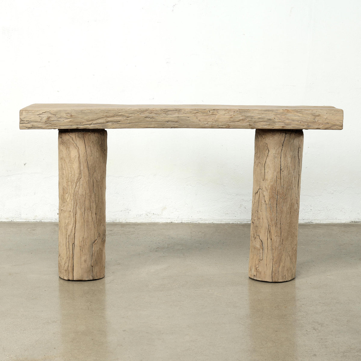 Approx. 50-60 Inches Long Vintage Log Console with Rustic Natural Wood Tone