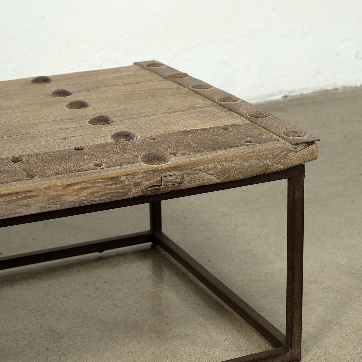 Vintage Iron-Studded Reclaimed Door Coffee Table Approx. 68-70 Inches Wide 24-26 Inches Deep