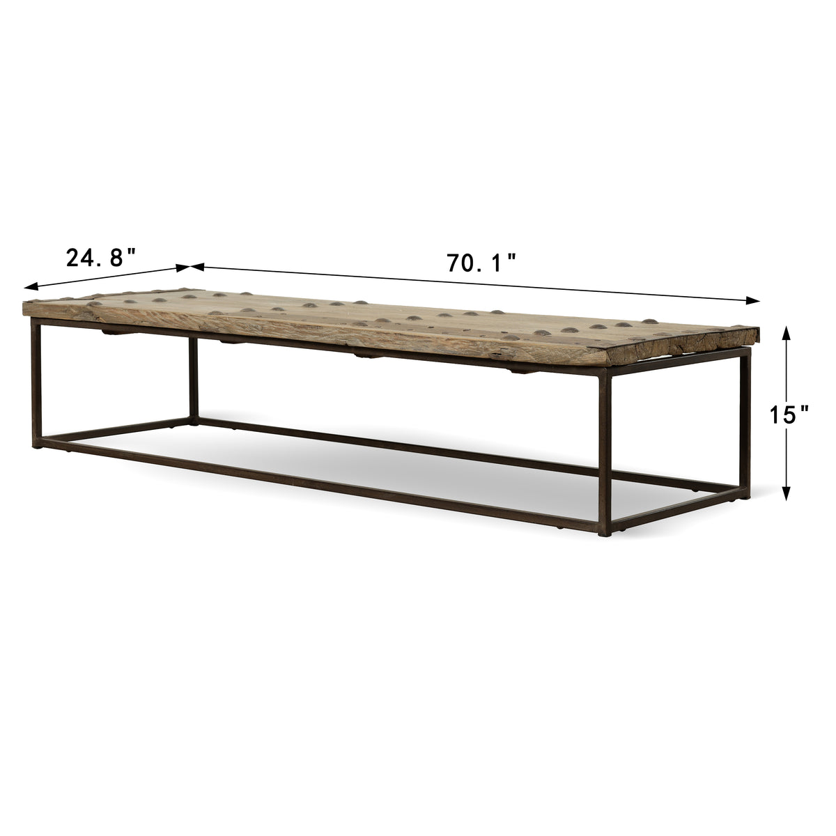 Vintage Iron-Studded Reclaimed Door Coffee Table Approx. 68-70 Inches Wide 24-26 Inches Deep