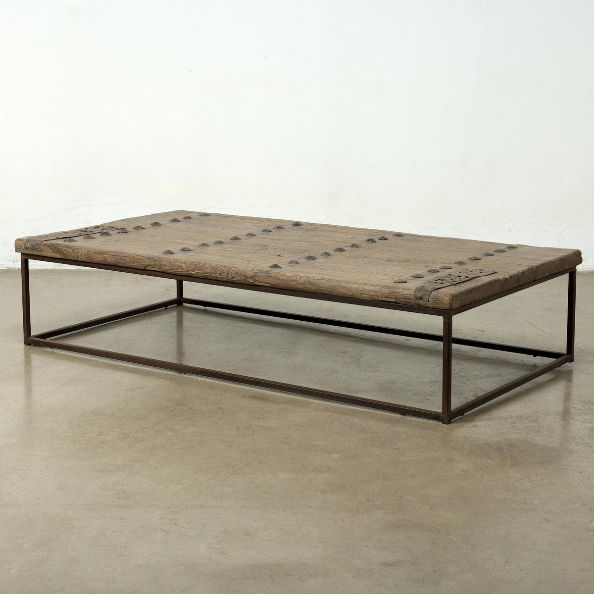 Approx. 69" W 39"D Vintage Door Panel Coffee Table with Metal Legs