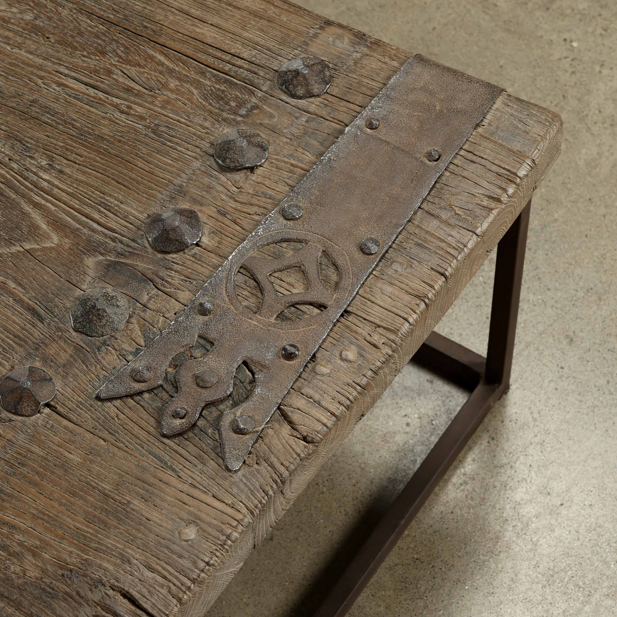 Approx. 69" W 39"D Vintage Door Panel Coffee Table with Metal Legs