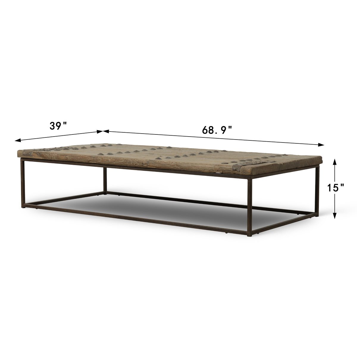 Approx. 69" W 39"D Vintage Door Panel Coffee Table with Metal Legs