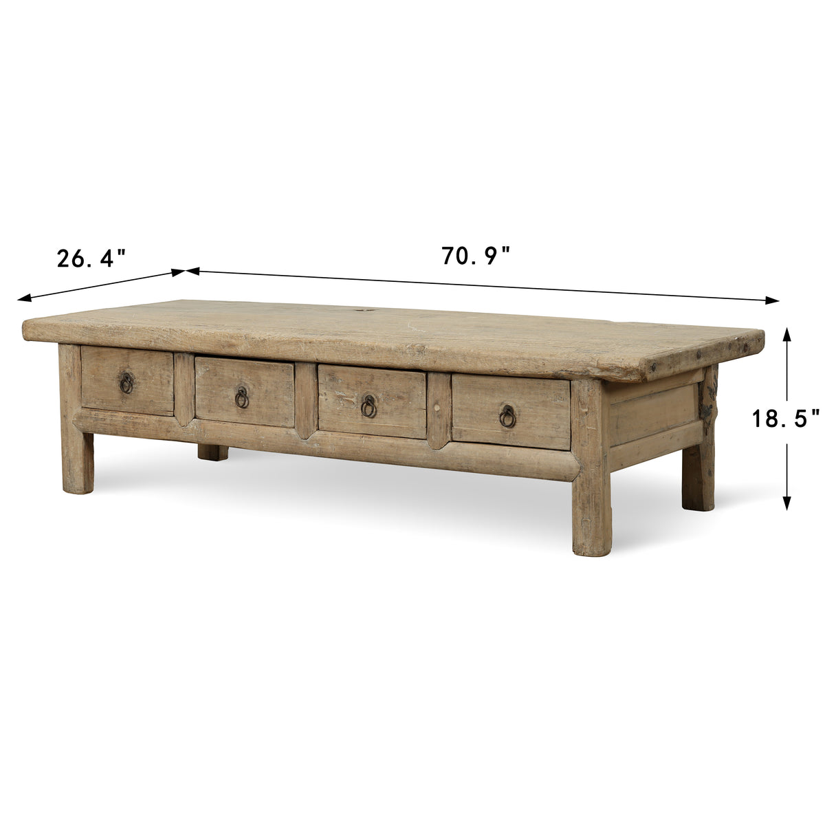 Vintage Elmwood Coffee Table with Four Drawers 71x26x18.5H