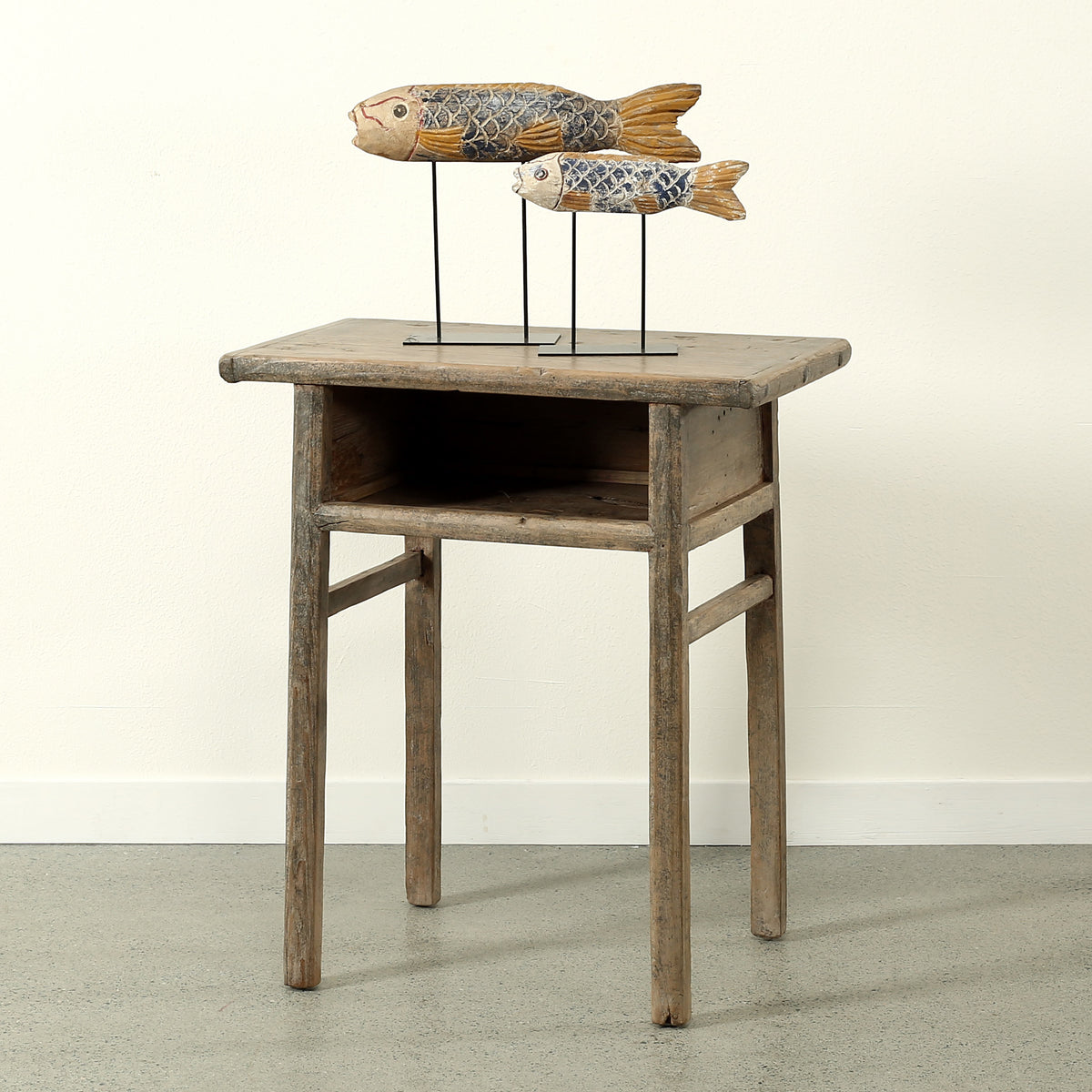 Approx.29 Inches Vintage Table with Storage Weathered Natural